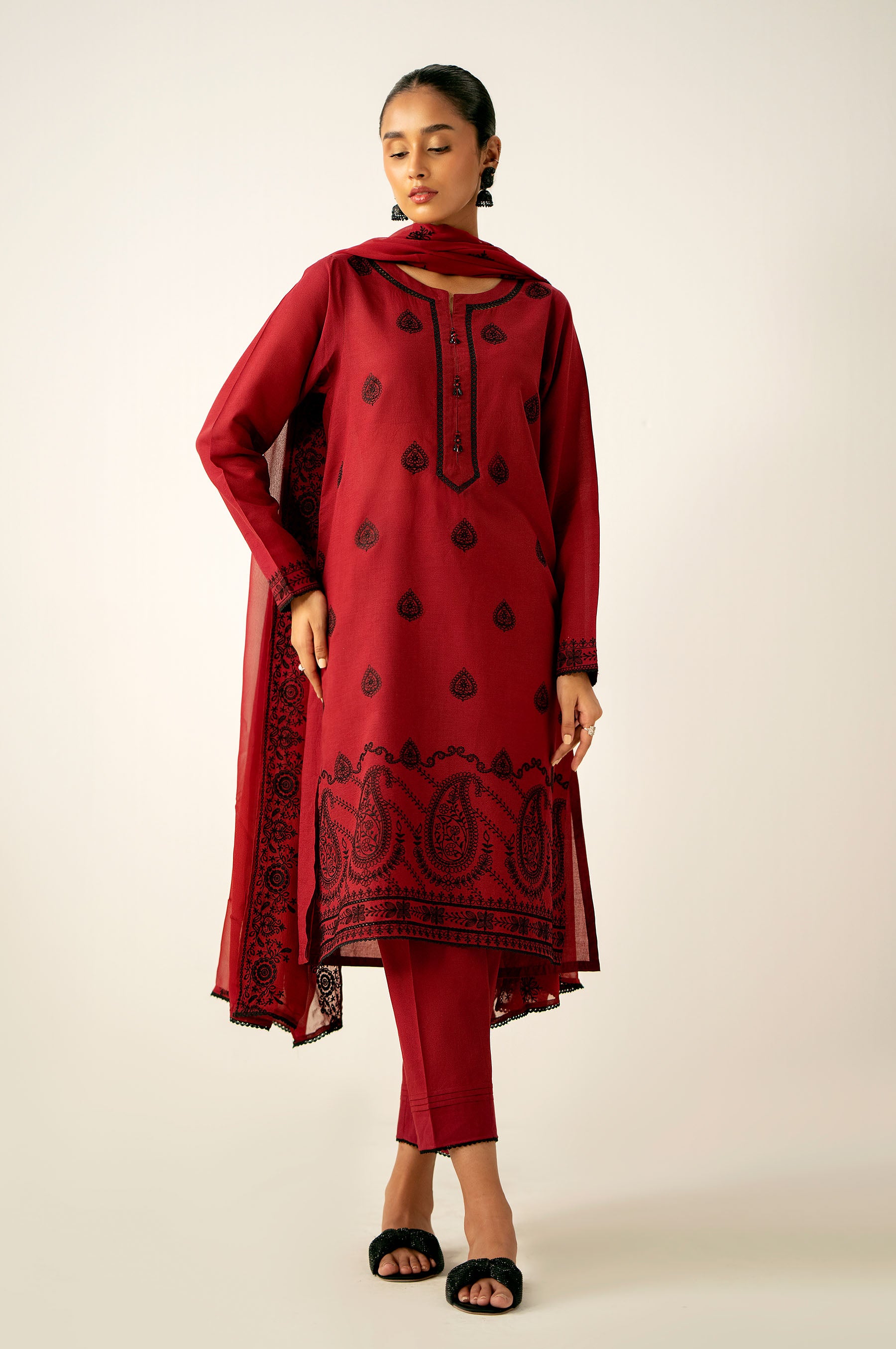 Stitched 3 Piece Embroidered Chikankari Suit
